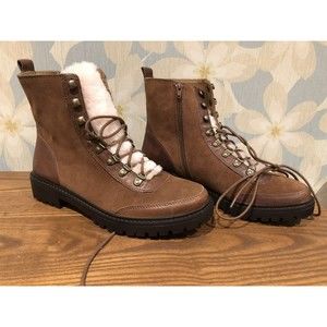 Lucky Brand Women's Ilianna Lace-Up Faux Fur Hiker Boot Cedar Oiled Suede 8.5 M